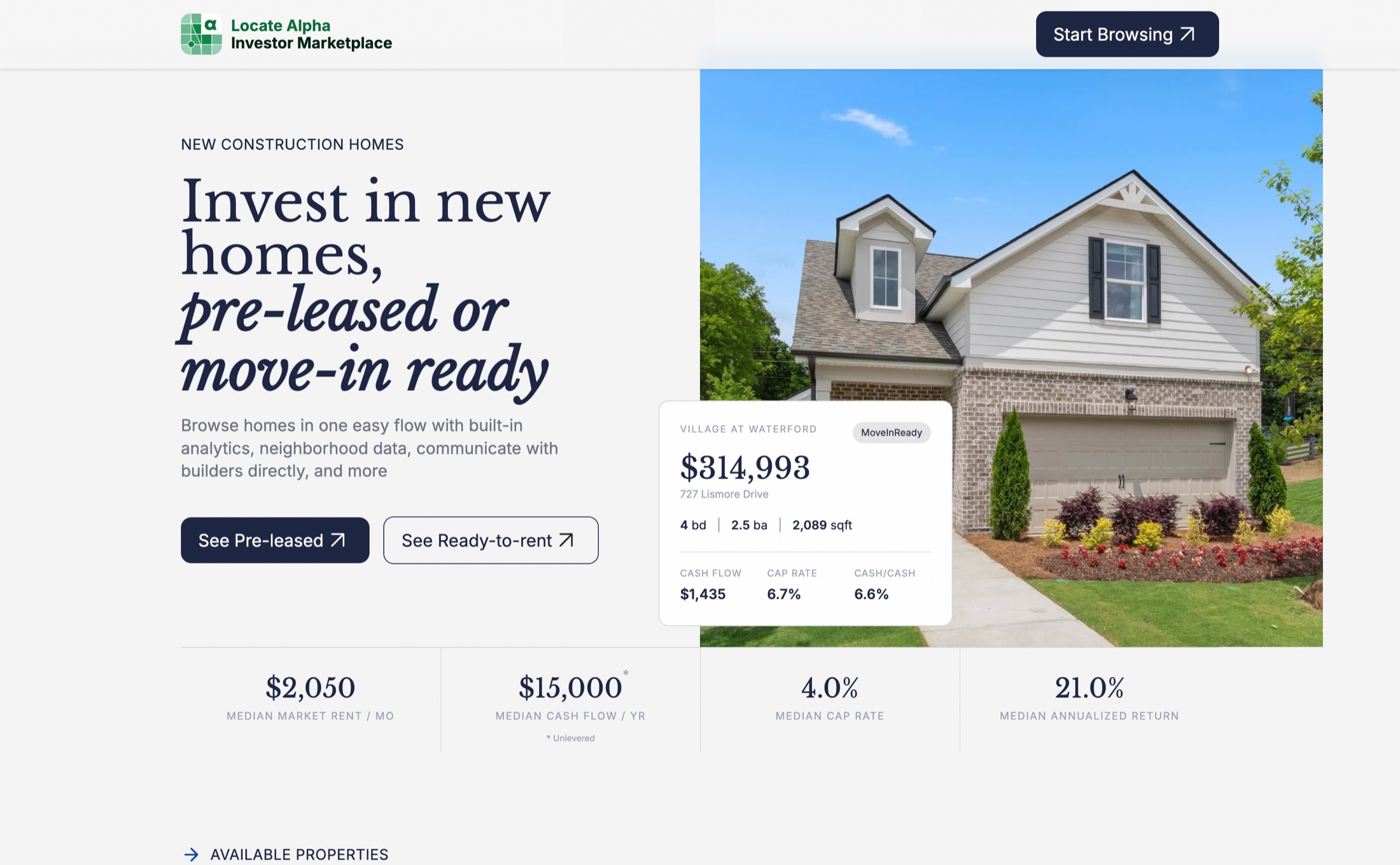 Locate Alpha Investor Marketplace landing page hero