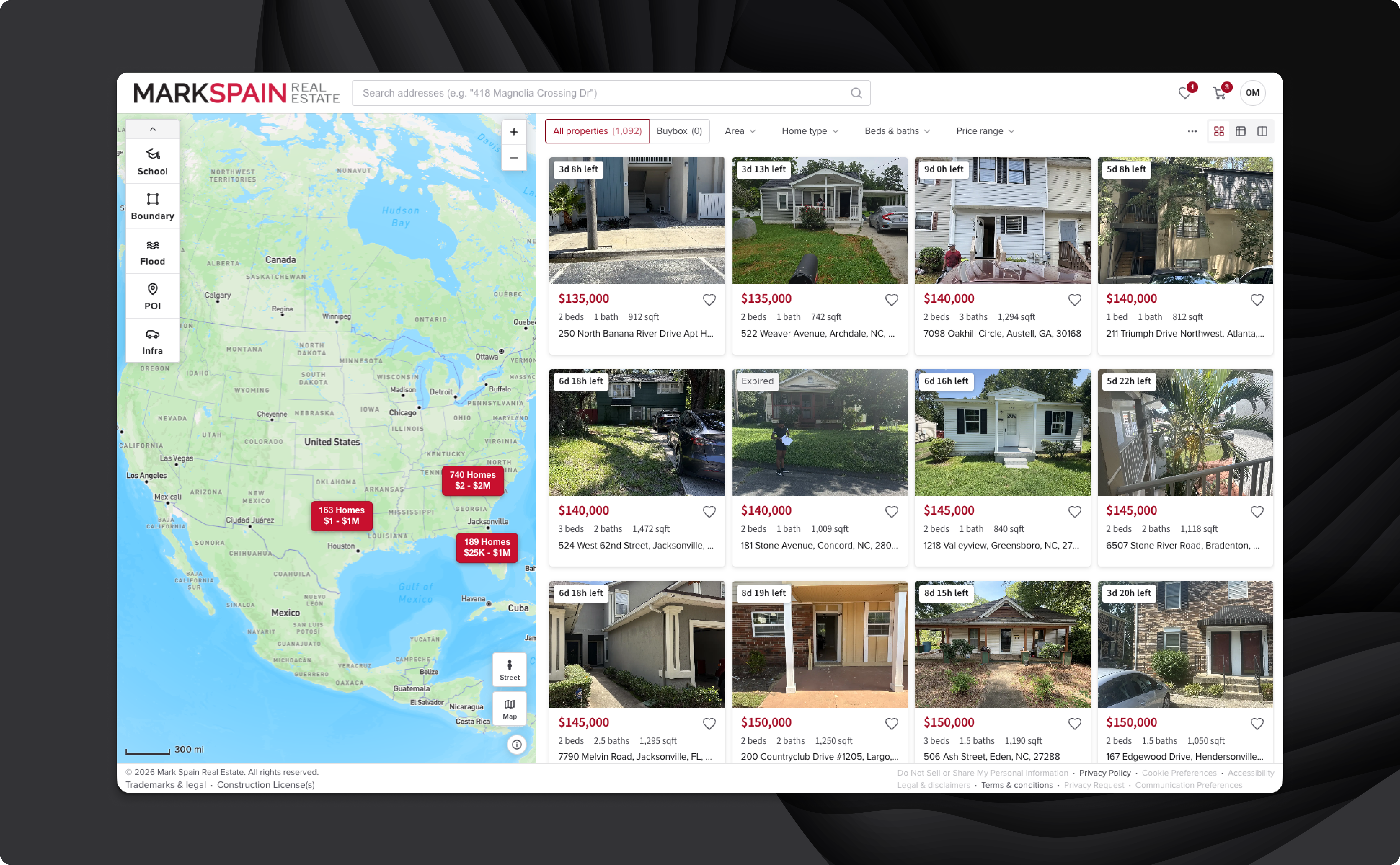 Mark Spain marketplace browse view with map
