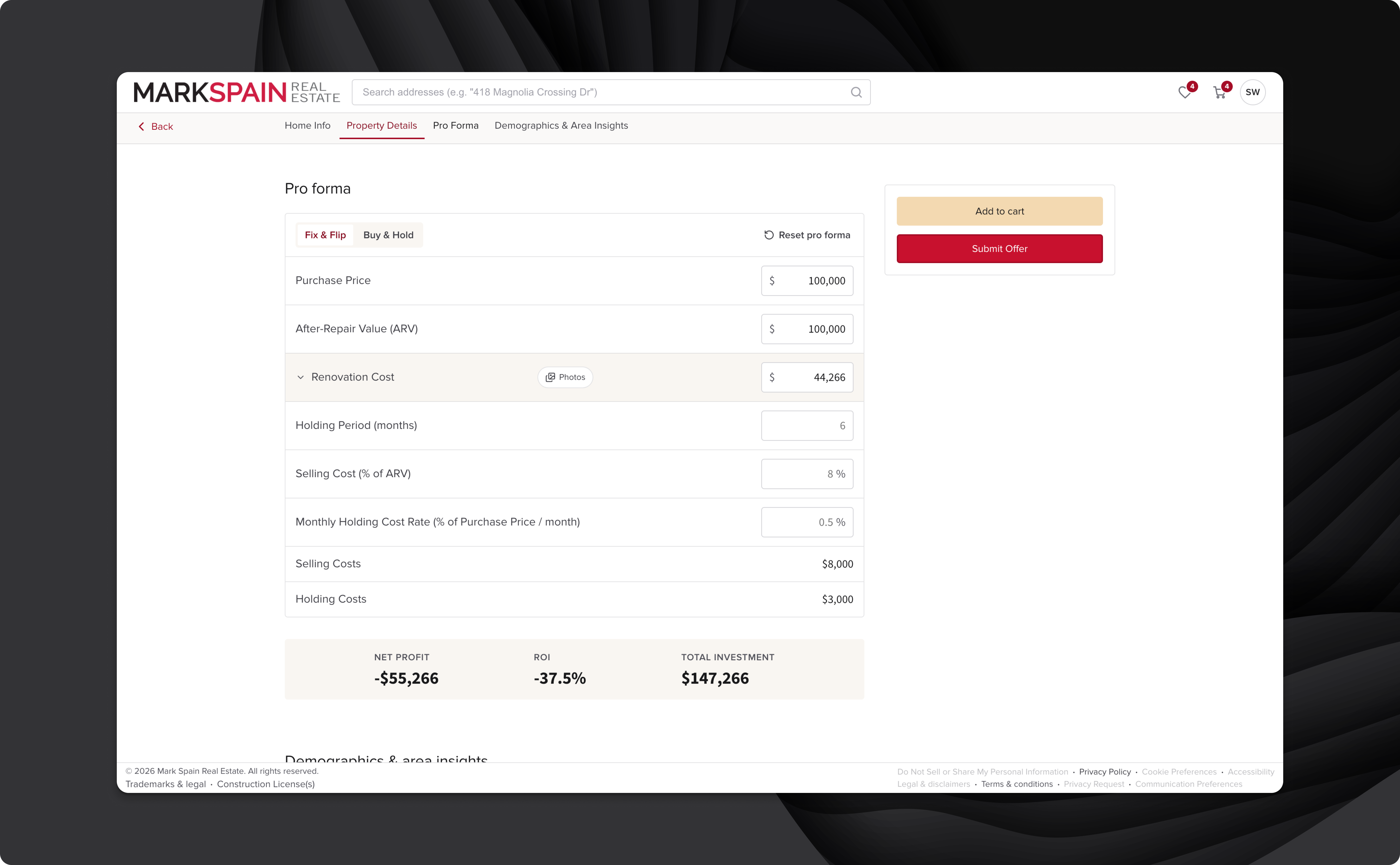 Mark Spain submitted offers page